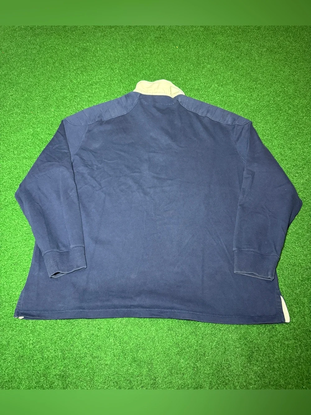 Polo Ralph Lauren Long Sleeve Rugby Shirt XL Blue Padded Elbow Patch Vintage 90s